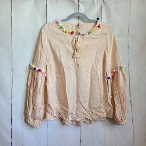 Loveriche peasant top pompoms boho cottagecore new